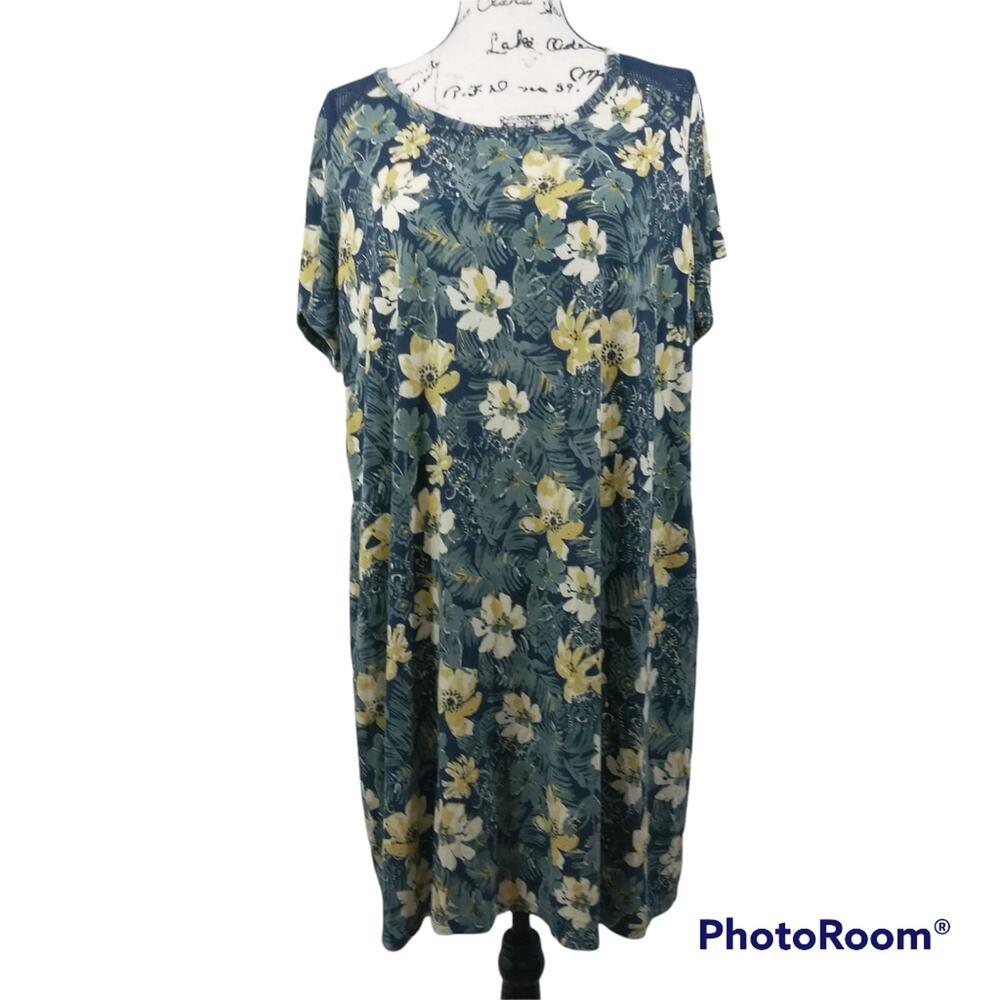Dressbarn Blue Hawaiian Tropical Casual Dress XL